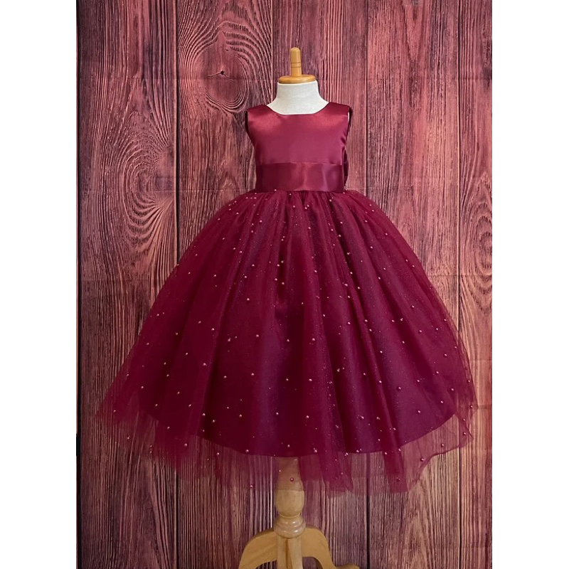 gaun natal anak | dress natal anak | dress anak tile mutiara maroon