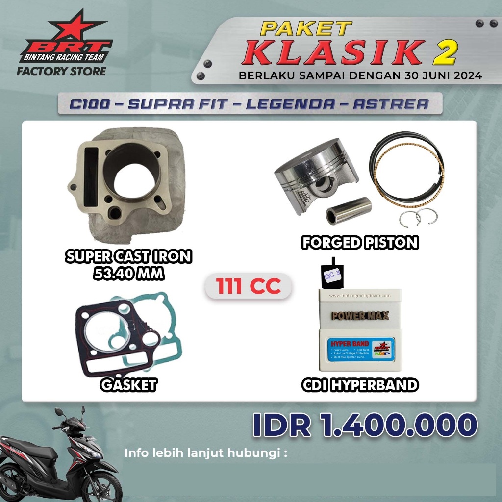 PAKET KLASIK 2 C100/SUPRAFIT/LEGENDA/ASTREA BRT - BLOK PISTON + CDI POWERMAX - BINTANG RACING TEAM