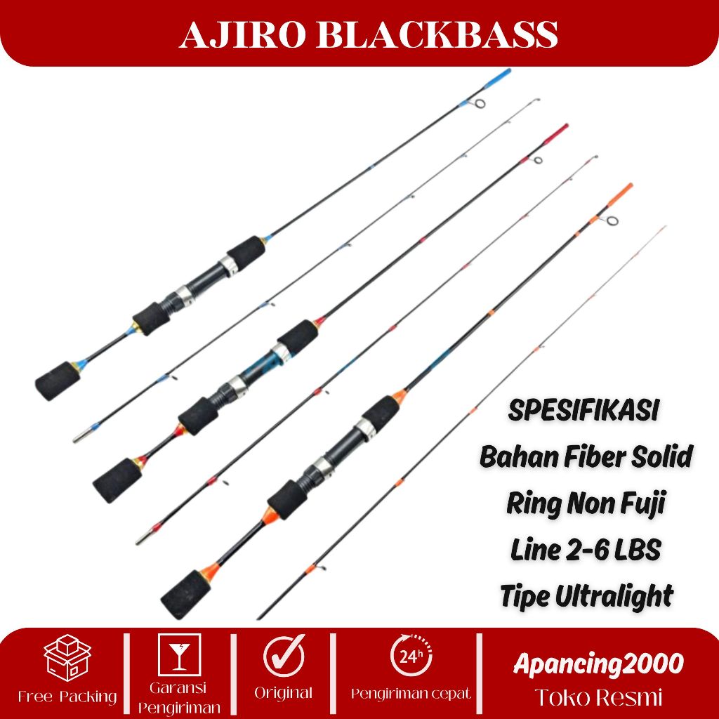 joran pancing casting ul ultralight ajiro black bass 150 165 180 198 fiber CoD