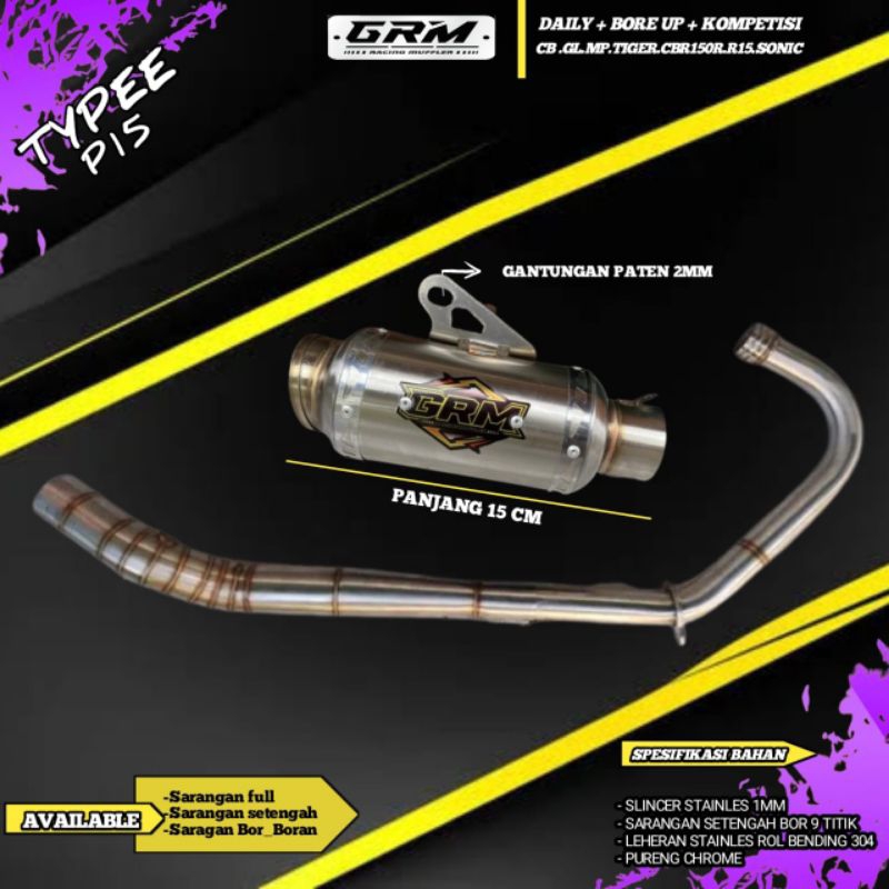 KNALPOT RACING ORIGINAL GRM TYPE KOMPETISI P15 PNP SATRIAFU.CBR150R.CB150R.R15 V2_V3 CB MP.GL.TIGER.
