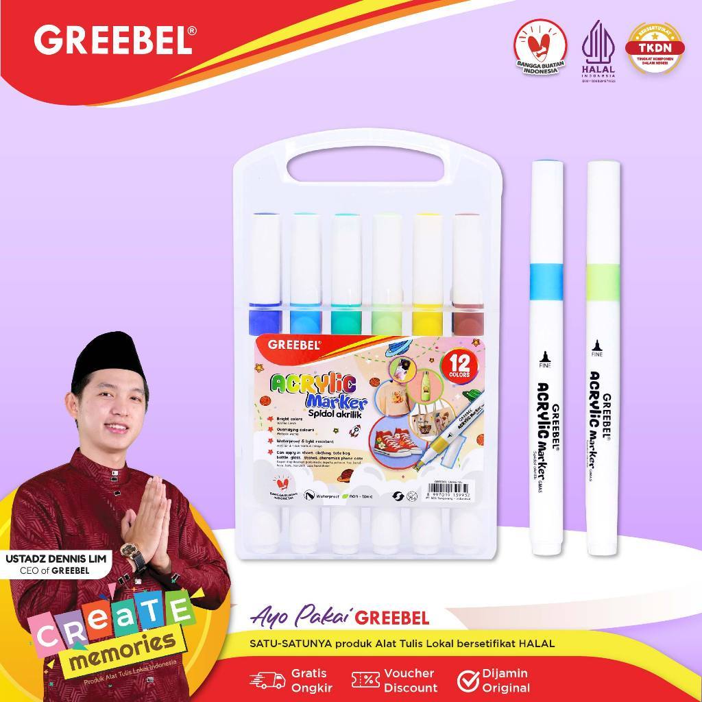 

❤️ Sarjana ❤️ GREEBEL Acrylic Marker Single Head (12 Warna) / Spidol Sketsa / Sketsa Markers Set / Marker Set / Spidol Warna Warni