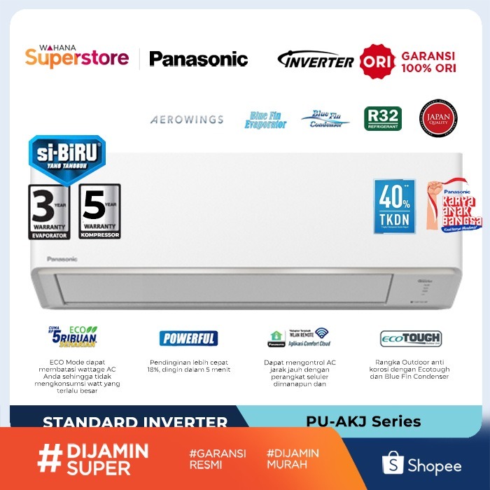 Panasonic AC Wall Mounted Split Standard Inverter Si-Biru 3/4 PK - CS/CU PU7AKJ