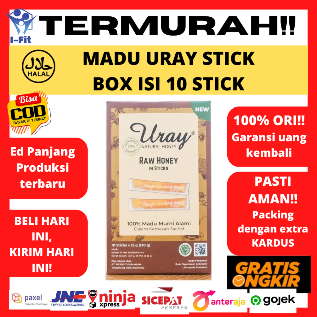 

Madu Uray Stick Sachet dan per Box isi 10 stick 12 gram Raw Honey