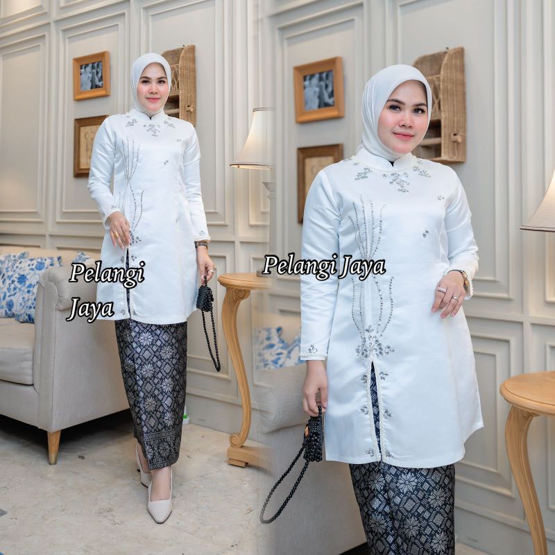Kebaya Set Tunik Payet Kombi Rok Songket  kualitas premium ORI Pelangi jaya Kebaya lengan panjang Ke