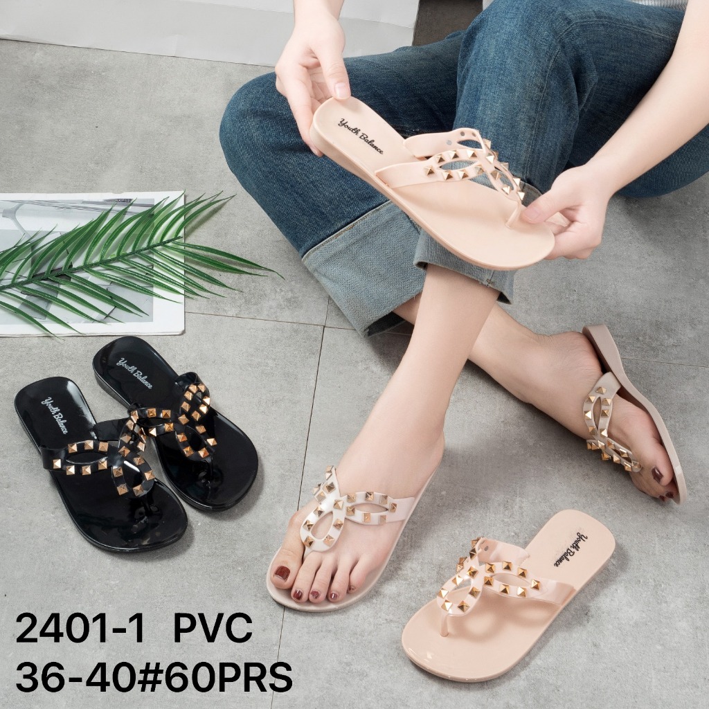 Sandal Jepit Jelly Studded Sandal Jepit Flat Wanita Balance 2401-1