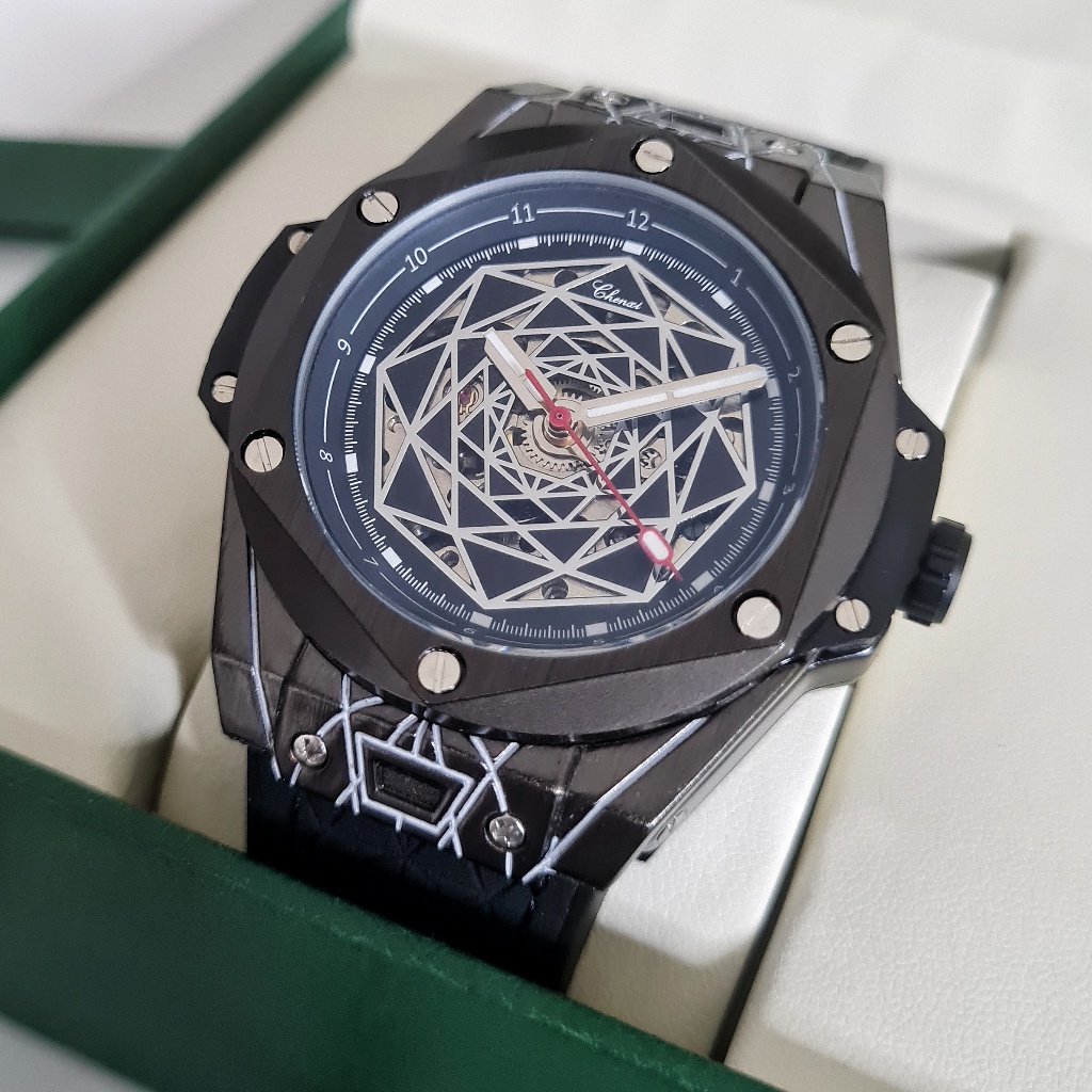 CHENXI Thesaurus Jam Tangan Pria Original Automatic Otomatis Tanpa Baterai Hitam Anti Air Mekanik