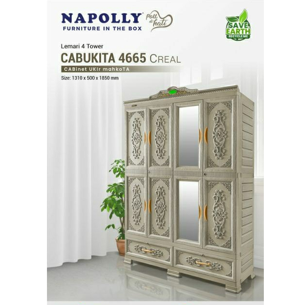 LEMARI NAPOLLY CABUKITA 4665 - LEMARI PAKAIAN 4 PINTU / LEMARI PLASTIK / LEMARI NAPOLLY / LEMARI GAN