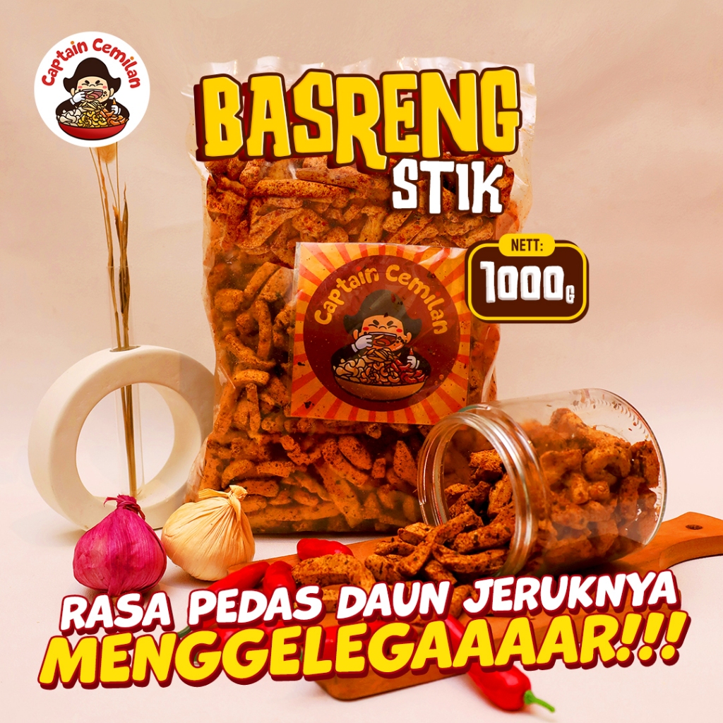 

1Kg Basreng Pedas Gurih Daun Jeruk renyah kriuk 1KG Captain Cemilan cemilan snack basreng kiloan