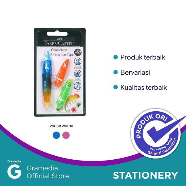 

(Original) Gramedia Pekanbaru - Faber Correction Tape Chameleon+2Refill Barrel Blue 163351R
