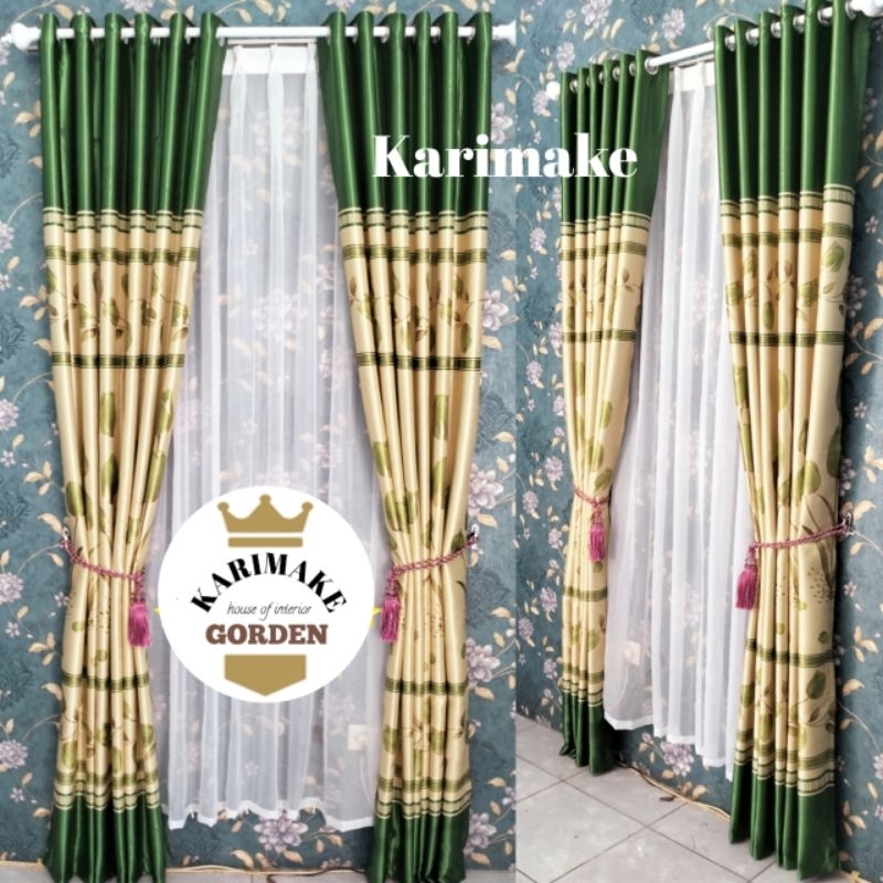 Gorden Jendela Pintu kamar model bunga tulip warna hijau