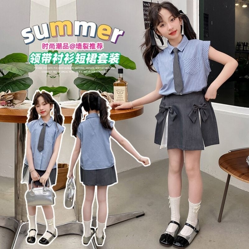 Setelan Baju Anak Kekinian / Setelan Kemeja dan Rok / Baju Setelan Anak Perempuan /Setelan Import /B