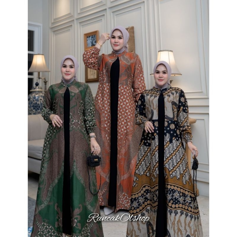 Gamis Batik Premium Kombinasi /Gamis Pesta /Gamis Polos