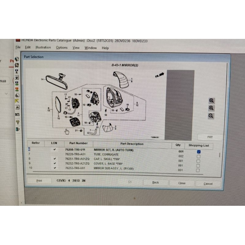 spion assy honda civic fb 2013 2014 2015 ori