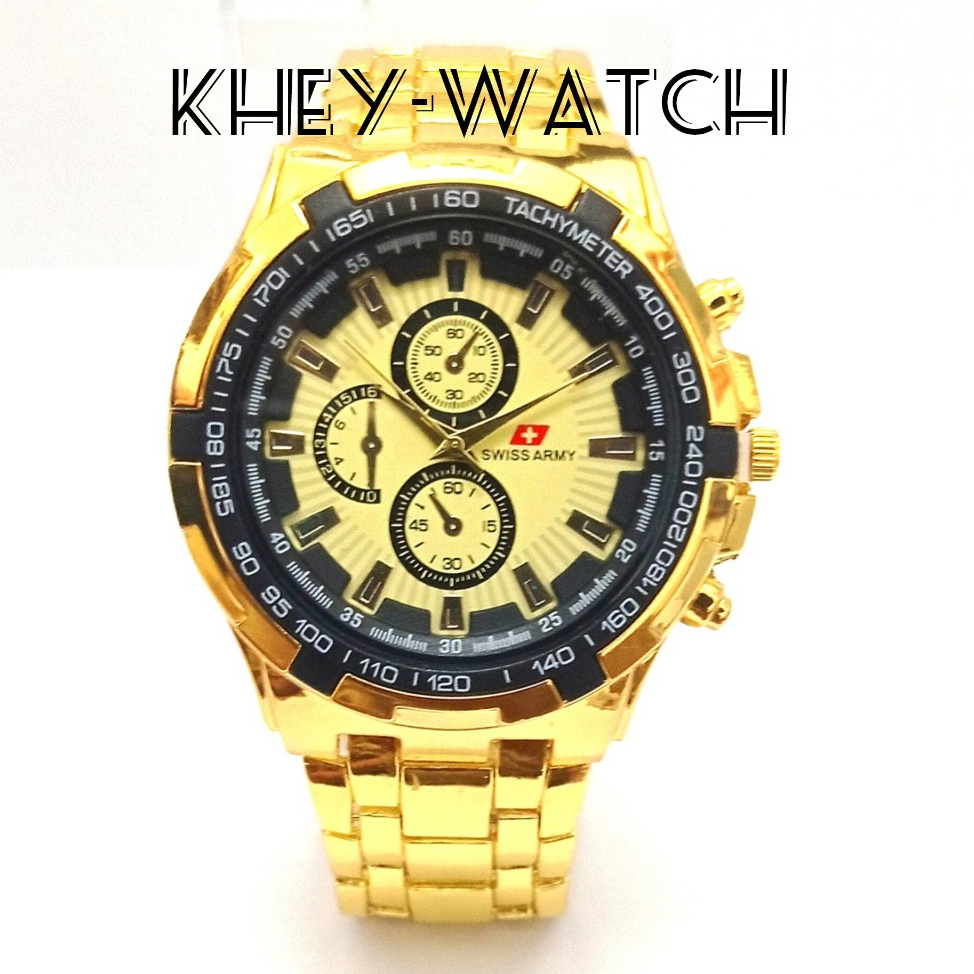 Jam Tangan Rantai Stainless Bulat Pria Warna Emas Keren Murah Terbaru Terlaris Cod,Jam Pria Gold