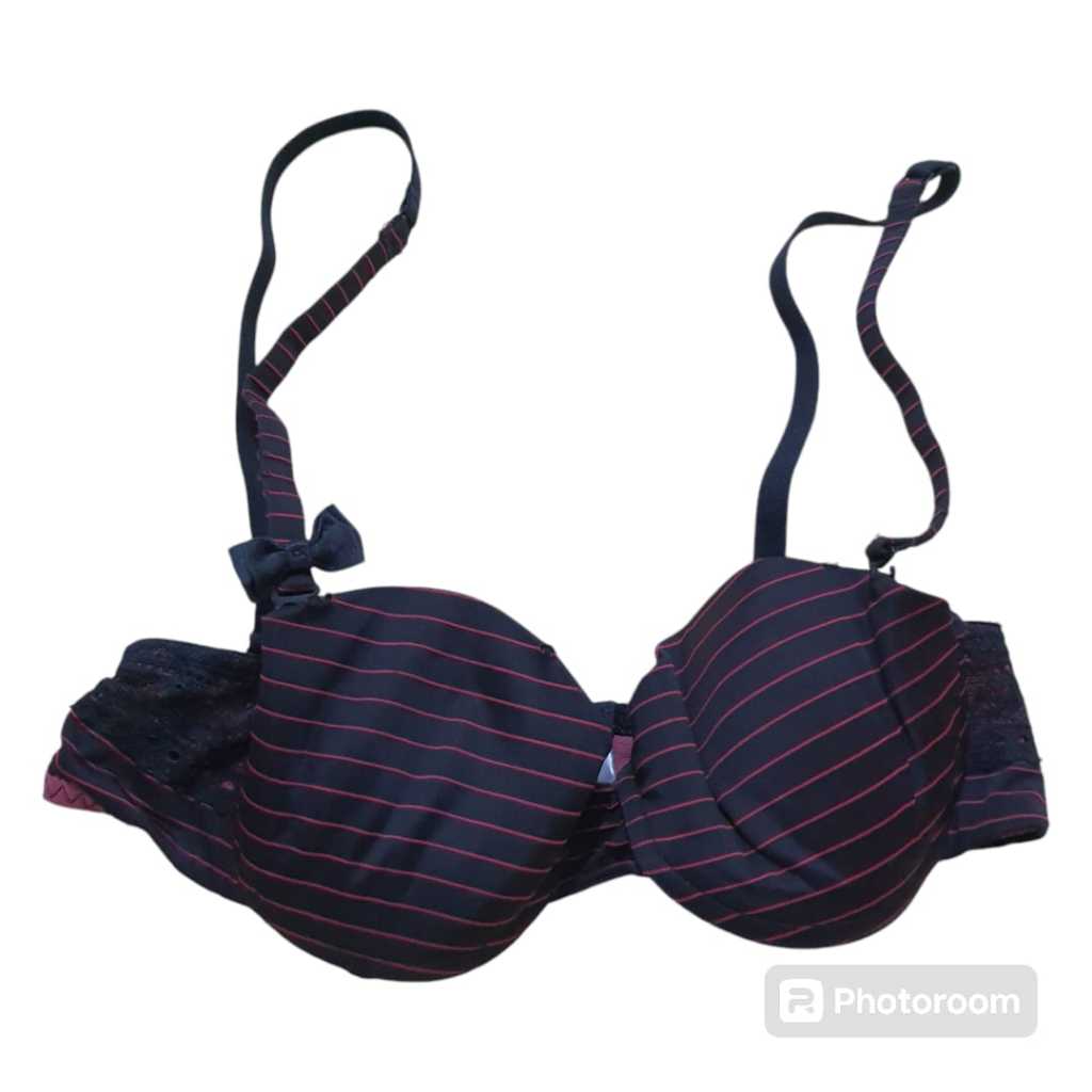 Bra BH Warna Hitam Garis Merah Kait 3 BUKAN PUSH UP BRA size 34B