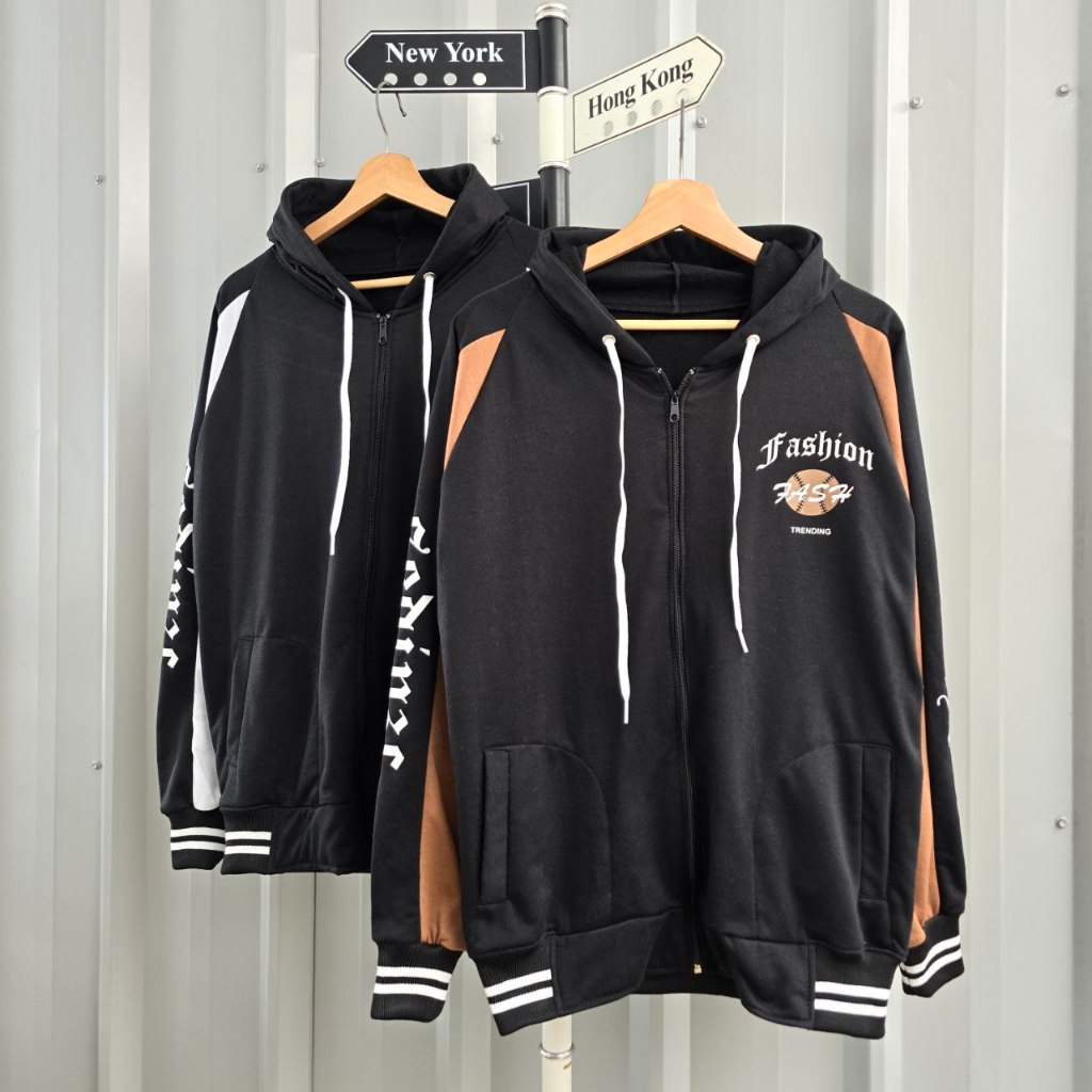 ( isi 2 pcs ) Jaket Sweater Hoodie Couple Pasangan Terbaru Switer Jash Kapelan Hitam Putih