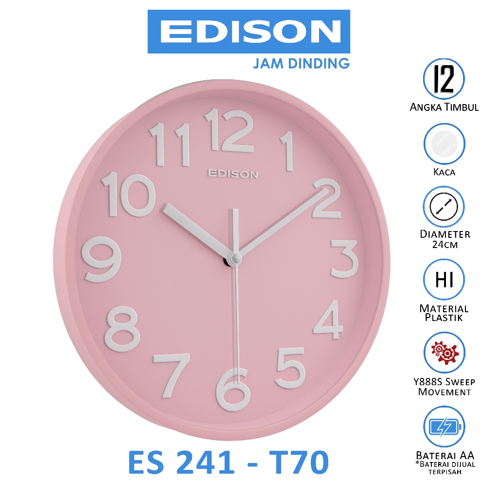 Jam Dinding Edison Sweep ES 241 T70 Timbul Diameter 240mm 24cm MB