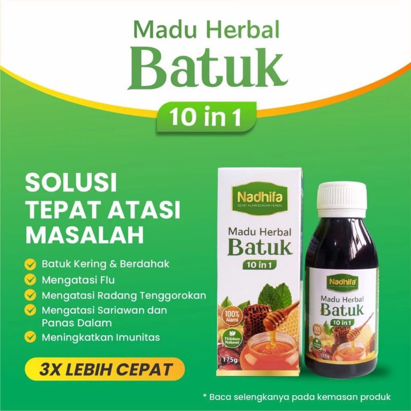 

Madu Flu dan Batuk 10 in 1 Nadhifa 175 Gram - Madu Herbal Flu dan Batuk - Madu Batuk Nadhifa 10 in 1 - Madu Batuk Pilek Flu 175 Gram