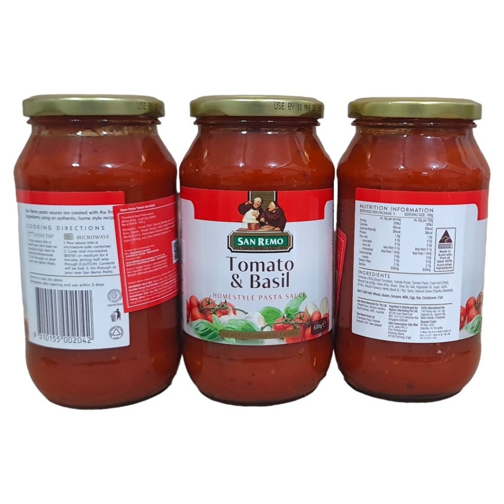 

Saos saus pasta tomat tomato basil sauce paste San Remo botolan 500 Gram 500gr (piece)