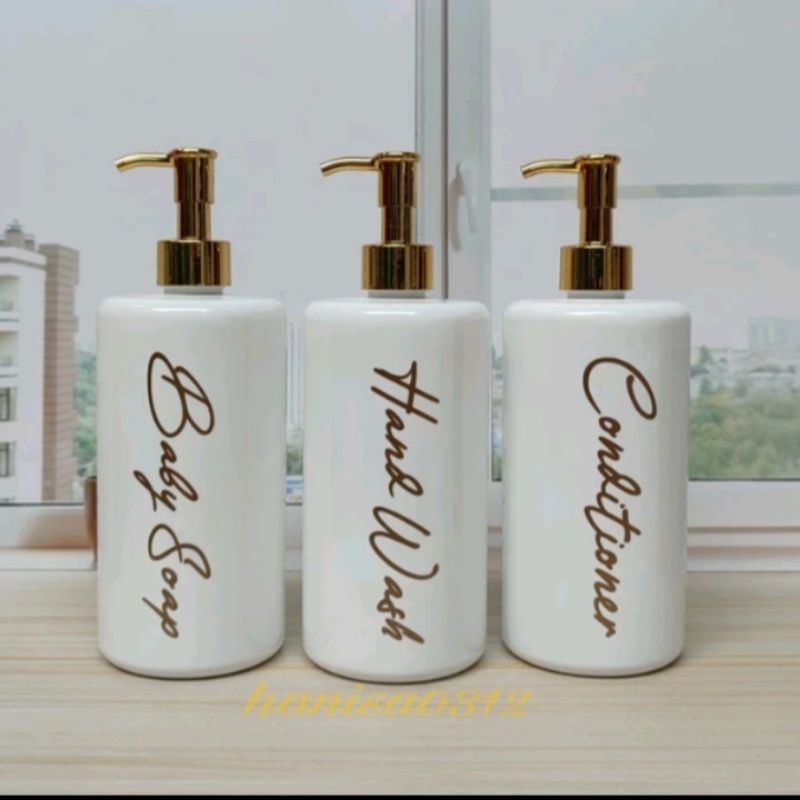 Botol Sabun Cair Pump 500ml Putih Glossy Pump Luxury Gold / Botol Pump 500ml Putih