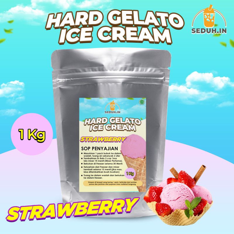 

BUBUK ICE CREAM HARD CELATO ICE CREAM STRAWBERRY 1KG PREMIUM ICE CREAM PREMIX