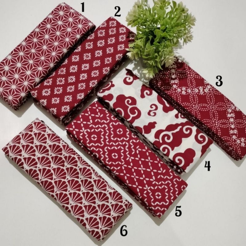 KAIN BATIK MERAH PUTIH 2 METERAN BAHAN KATUN UNTUK PAKAIAN WANITA