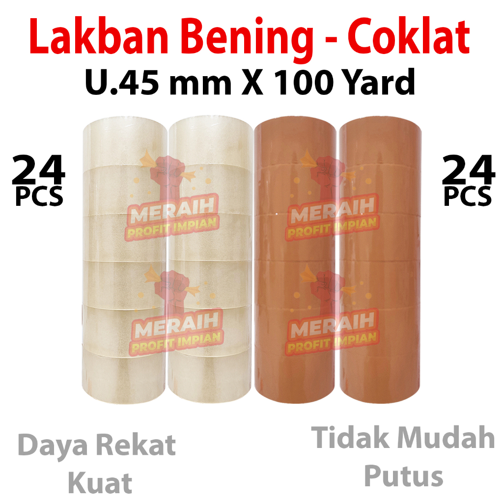 

24 pcs - Lakban Bening - Coklat U. 45 x 100 Yard - OK - MPI - TERMURAH!!!