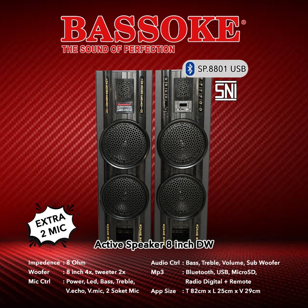 SPEAKER AKTIF 8.5 IN INCH SUBWOOFER + BLUETOOTH 2 BOX BASSOKE 8801
