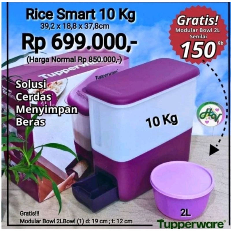 

Tuperware 10kg Rice Smart Ungu / Magenta Dispenser beras Tempat Beras