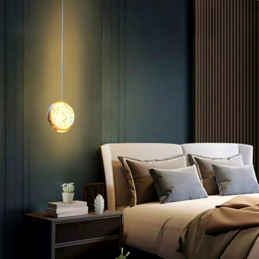 Lampu hias gantung susun tunggal bronze LED gelembung air kaca kristal water drop modern minimalis e