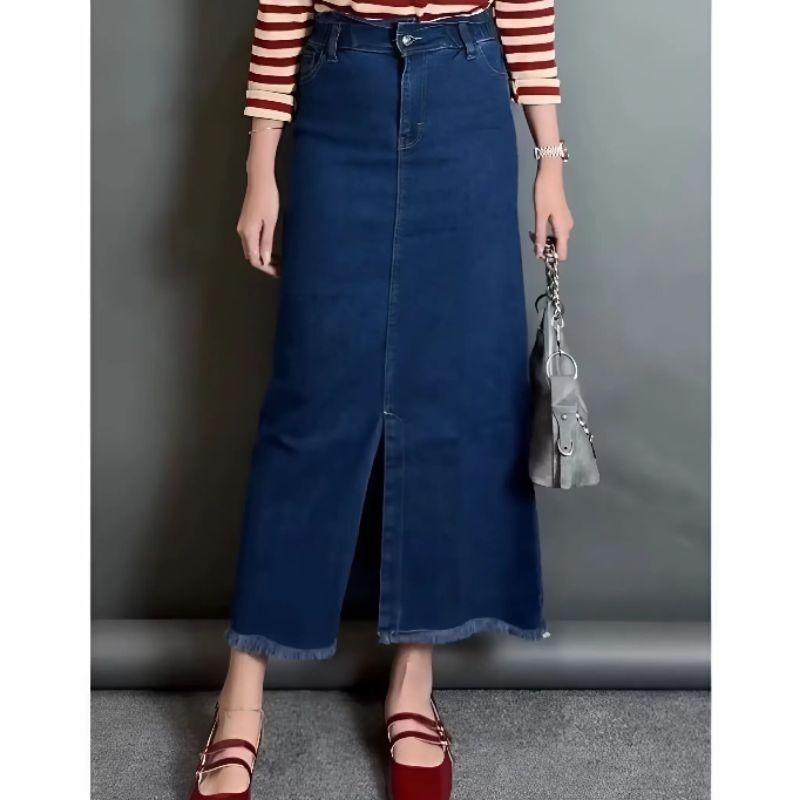 STORY ROK JEANS  WANITA  CORAL SKIRT JEANS BELAH DEPAN RAWIS