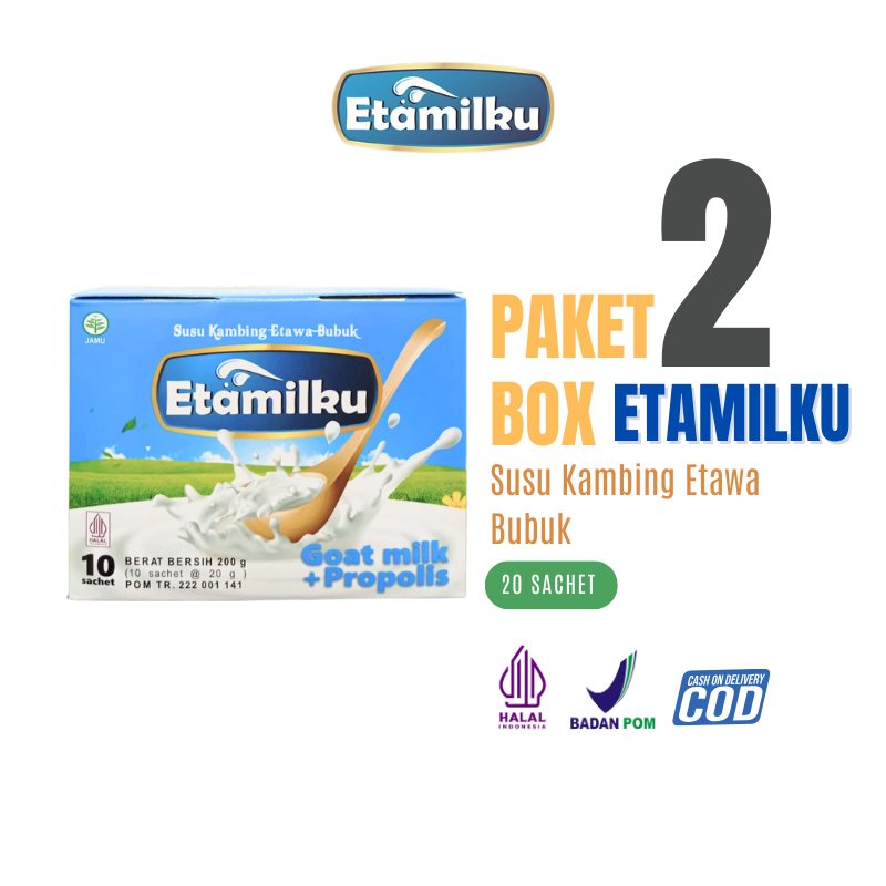 

Paket 2 Box Susu Kambing Etawa Bubuk Etamilku Goat Milk Plus Propolis Original BPOM