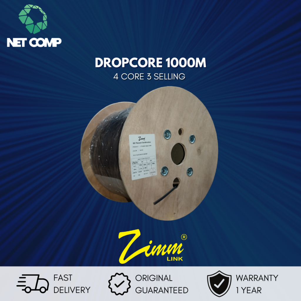 ZIMMLINK Kabel Dropcore 4 Core 1000 Meter 1KM Kabel Fiber Optik 1000m FTTH ZIMM LINK