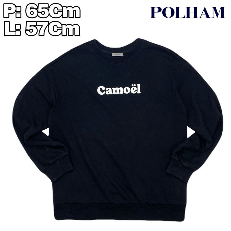 B230 Baju Crewneck Polham Camoel Casual Polos Original  Sweetshirt Hitam Simple Tebal Sweeter Lengan