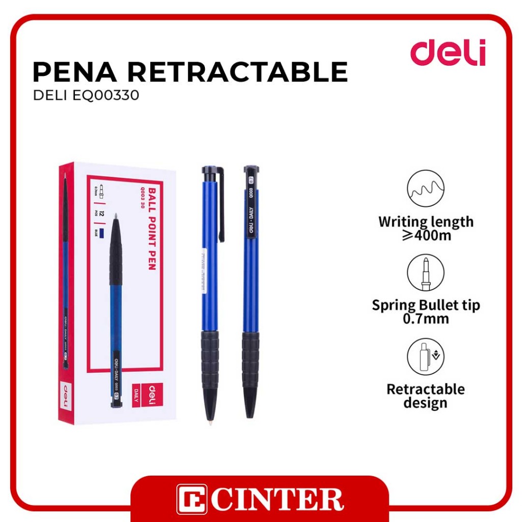 

DELI - PENA KLIK / PULPEN CETEK / RETRACTABLE BALLPOINT 0.7 MM BIRU EQ00330