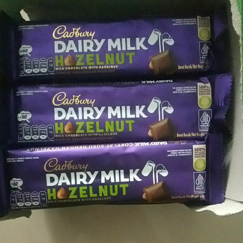 

Cadbury Dairy Milk/Cadbury Dairy Milk Hazelnut 62gr/Cadbury Dairy Milk Cashew Nut 62gr