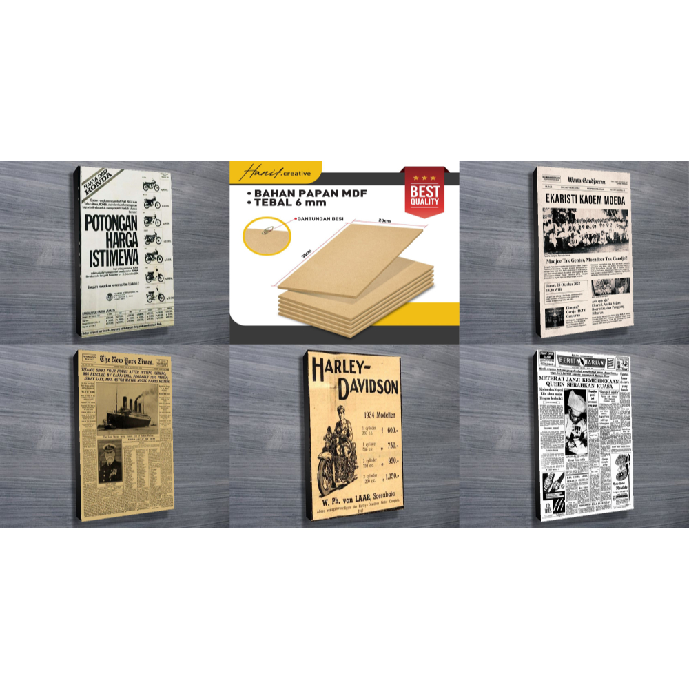 Hiasan Dinding Aesthetic Poster Kayu MDF - Poster Koran Vintage