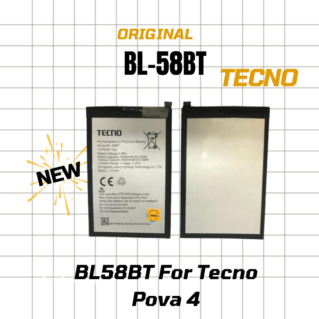 Baterai Batery Techno BL-58BT BL58BT For Tecno Pova 4 Original