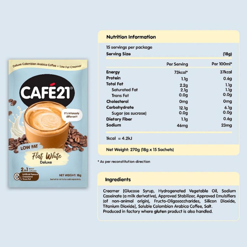 

RB Cafe 21 Flat White Deluxe Low Fat Oat Latte / Kopi Cafe21
