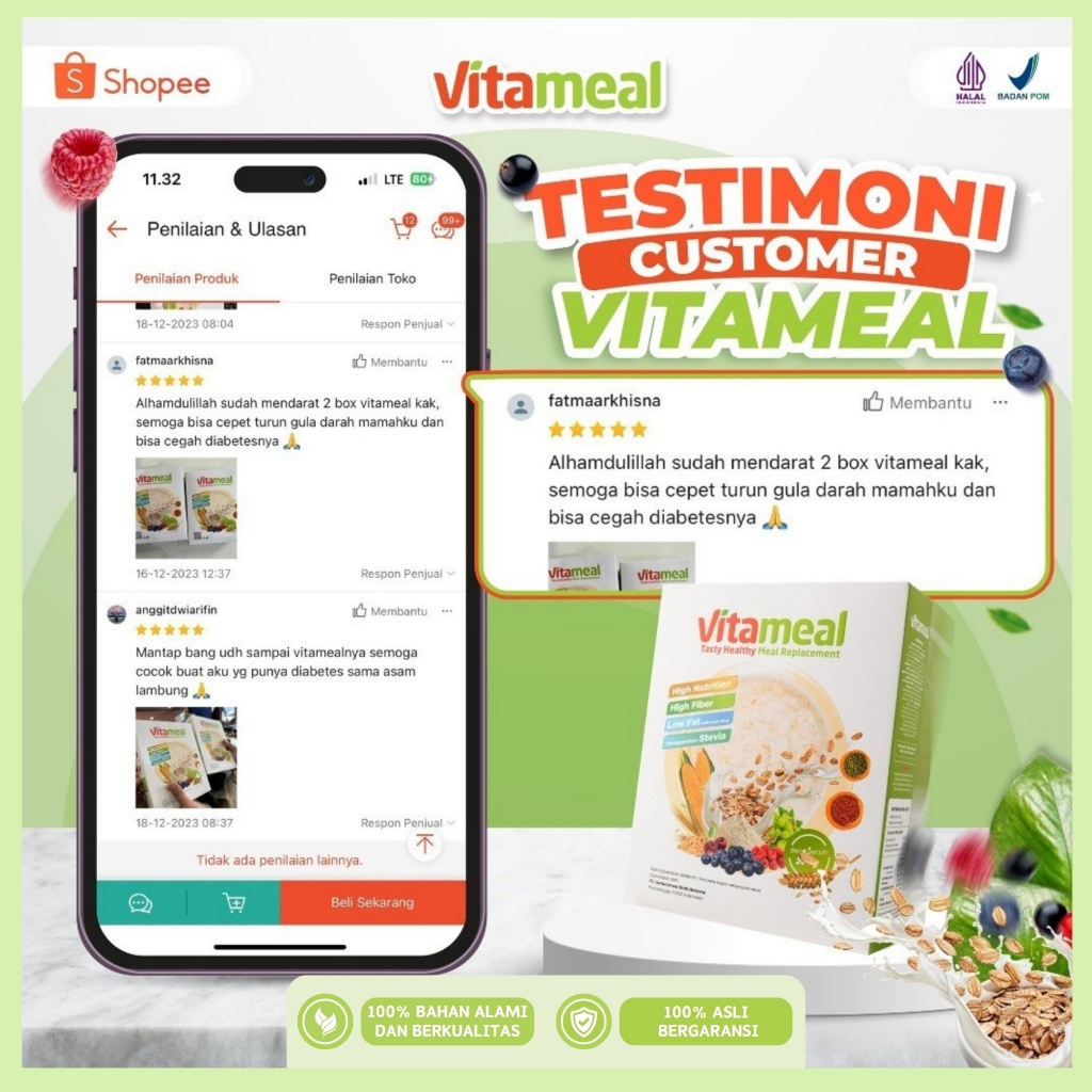 

QH Vitameal Sereal Sehat Original Mencegah Dan Mengatasi Gula Darah Diabetes Kolesterol Diet Halal