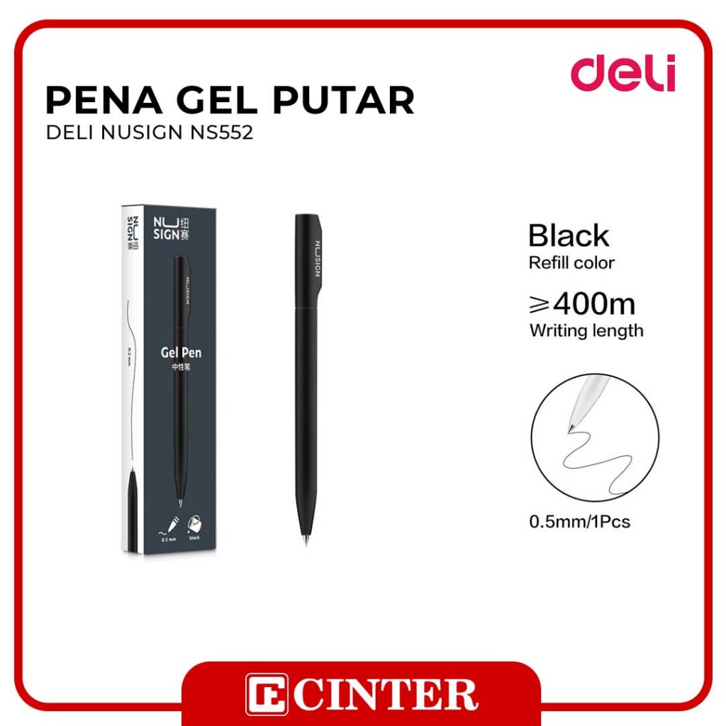 

DELI - PENA GEL / PULPEN GEL PUTAR NUSIGN GREY 0.5 MM TINTA HITAM NS552