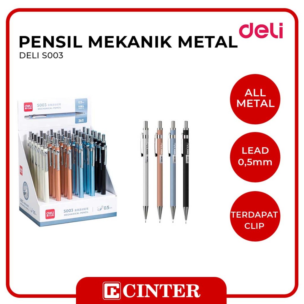 

DELI - PENSIL MECHANICAL METAL / PENSIL MEKANIK S003 0.5MM NYAMAN DIGENGAM