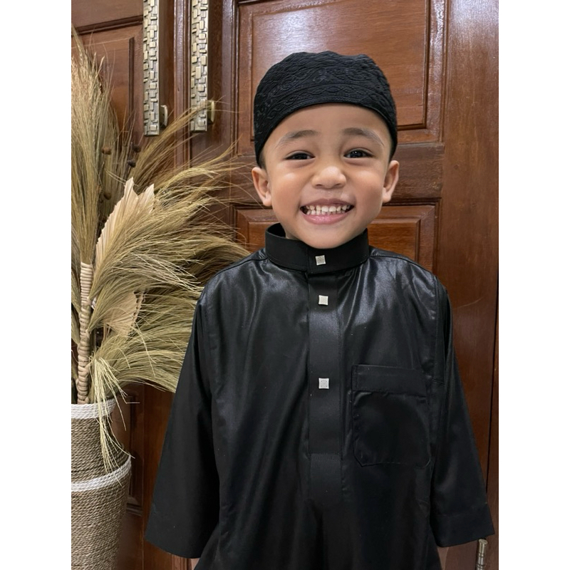 Peci madinah anak hitam full bordir bahan katun premium