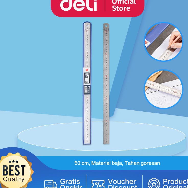 

PROMO BESAR Deli 8464 Drafting Ruler Penggaris Steel 5cm