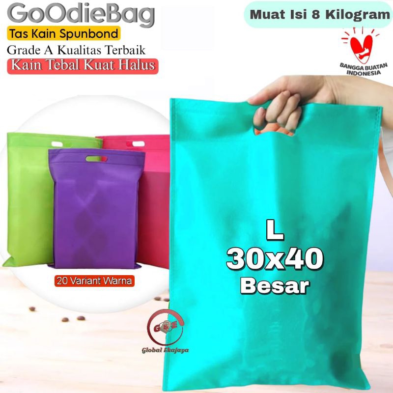 

[Uk 30x40 cm] isi 20 Tas Kain Spunbond Model Oval Tote Bag Goodiebag Snack Souvenir Paperbag kain