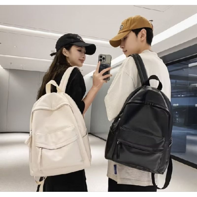 School Bag Semi Kulit Sintetis Waterproof Pria dan Wanita Aesthetic