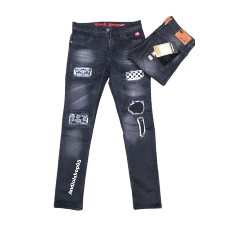 celana jeans panjang pria sobek rucas/ celana panjang biker busa/ celana ripped jeans black baron/ c