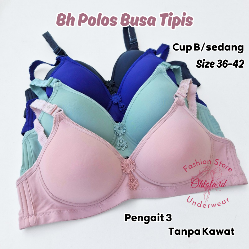 5 Pcs Bra Jolly Toyazi Polos Katun Lembut Bra Tanpa Kawat Wanita Bh Cup Sedang