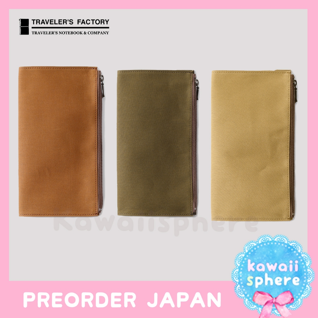 

Traveler's Notebook Cotton Zipper Case Regular Size | Olive / Beige / Tea | Travelers Factory Papercloth Wallet | Preorder