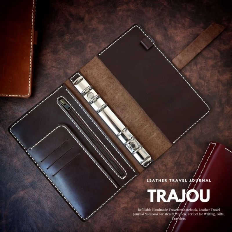 

Binder A6 kulit asli 6 Ring travel journal leather case